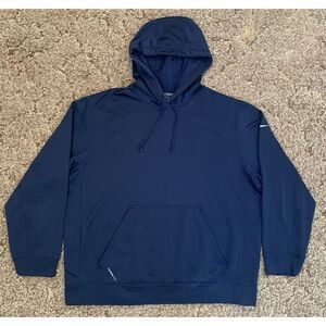 Nike Therma Fit Hoodie Womens XL Navy Blue Swoosh Logo 574780-419